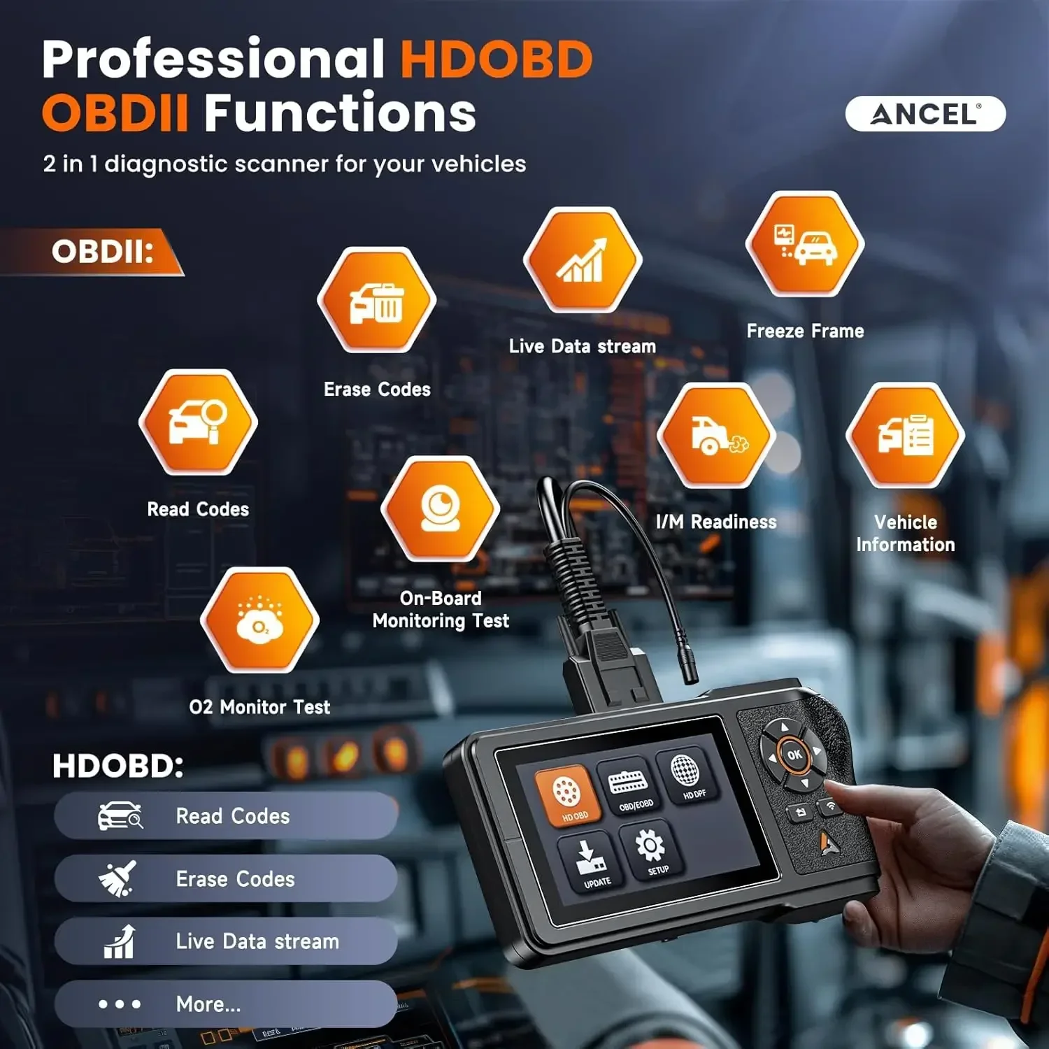 

[Limited Stock!]HD431 Heavy Duty Truck Scanner, 2025 New Diesel Diagnostic Scan Tool, DPF Regen and Reset for Detroit, Paccar, L