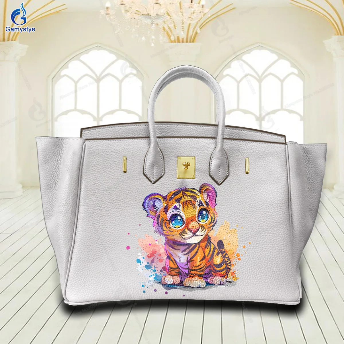 

Printed Customize Art Bags Cute tiger cartoon print Top Layer Cowhide Leather Woman Bag Tote Bags Luxury Original Bag Borse Da D