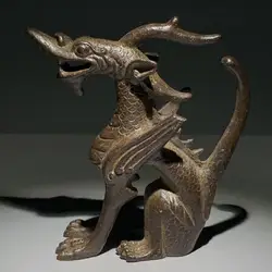 Old Object Small Curio Chinese Bronze Animal Unicorn Beast Kylin Chi-Lin Qilin Statue Mascot Room Decor Home Accessories Gift