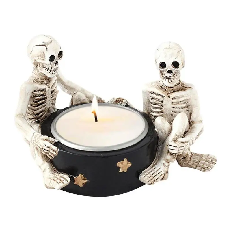 Durable Resin Skull Candlestick Spooky Halloween Decoration Candle Stand Home Candle Holders Tabletop Ornaments Table Candelabra