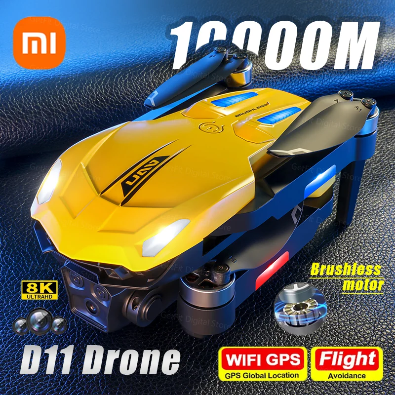 Xiaomi D11 Drone 8K HD Dual Professional Wifi FPV Obstacle Avoidance Folding Quadcopter Gradient Flowing Lights Toy RC 10000m