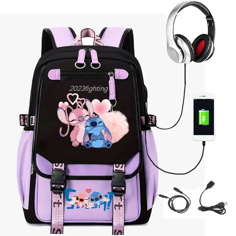 Mochila casual de grande capacidade, mochila escolar Lilo e Stitch, alunos do ensino fundamental, masculino e feminino do ensino médio