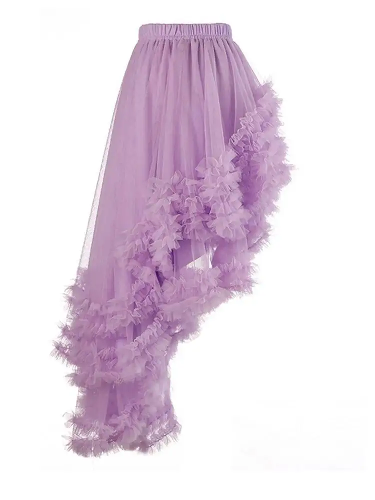 

Waist High Elastic Purple Irregular Mesh Long Cake Half-body Skirt Women Fashion New Spring Autumn 2026 SIF6
