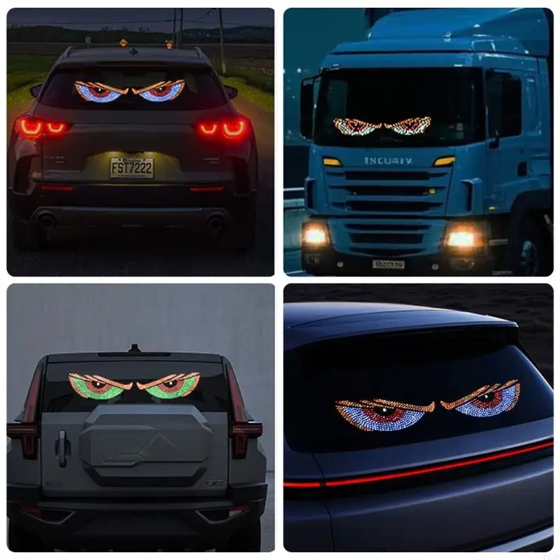 F62F Dynamic LED Light Sign With Big Devil Eye Effect Flexible Windshield Display Decorative Lamp For Home Party Decor 1 Pair