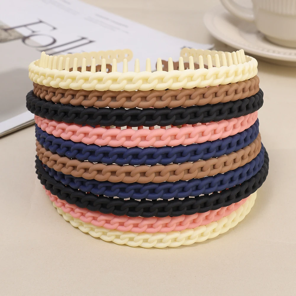 Elegant Solid Color Wave Hairbands For Women Trendy Toothed Non-slip Hair Combs Hair Accessories Girl Face Wash Sports Headbands