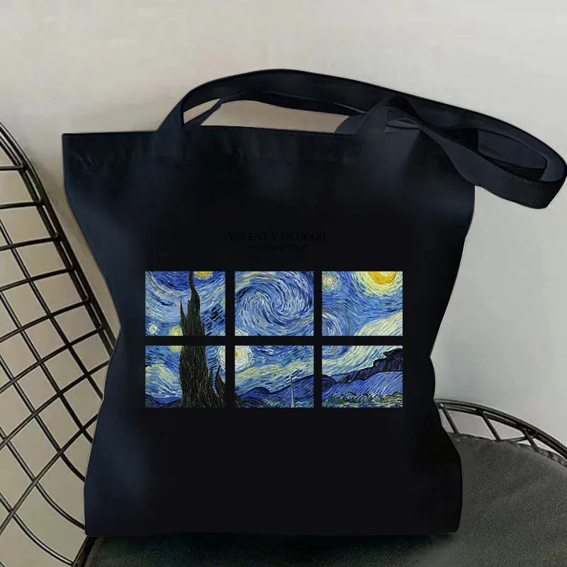 Van Gogh Starry Night 3x2 Oil Painting Canvas Lady Shoulder Bag Reusable Tote Bag Stylish Shopping Bags