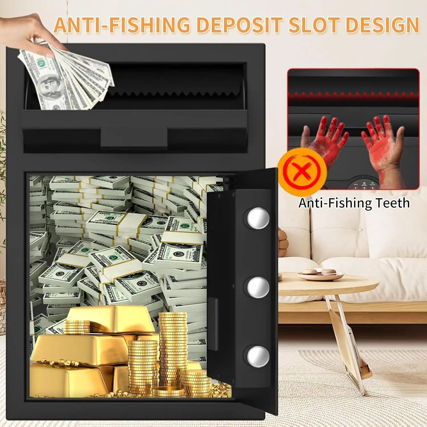 4.0 Cu ft Large Fireproof Drop Safe Box for Business, Anti-Theft Cash Drop Safe with Slot & Combination Lock, Heavy Duty Deposit