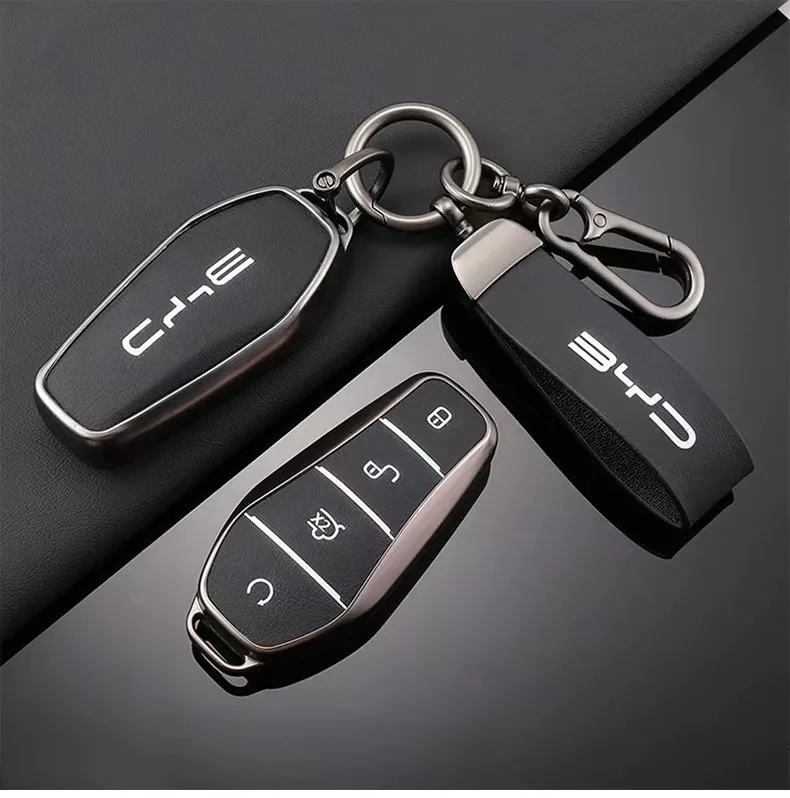 Car TPU Leather Key Case Holder Cover Chain For BYD Song Plus Atto 3 Han EV Tang DM Qin Seal Dolphin Yuan Car Styling Protective