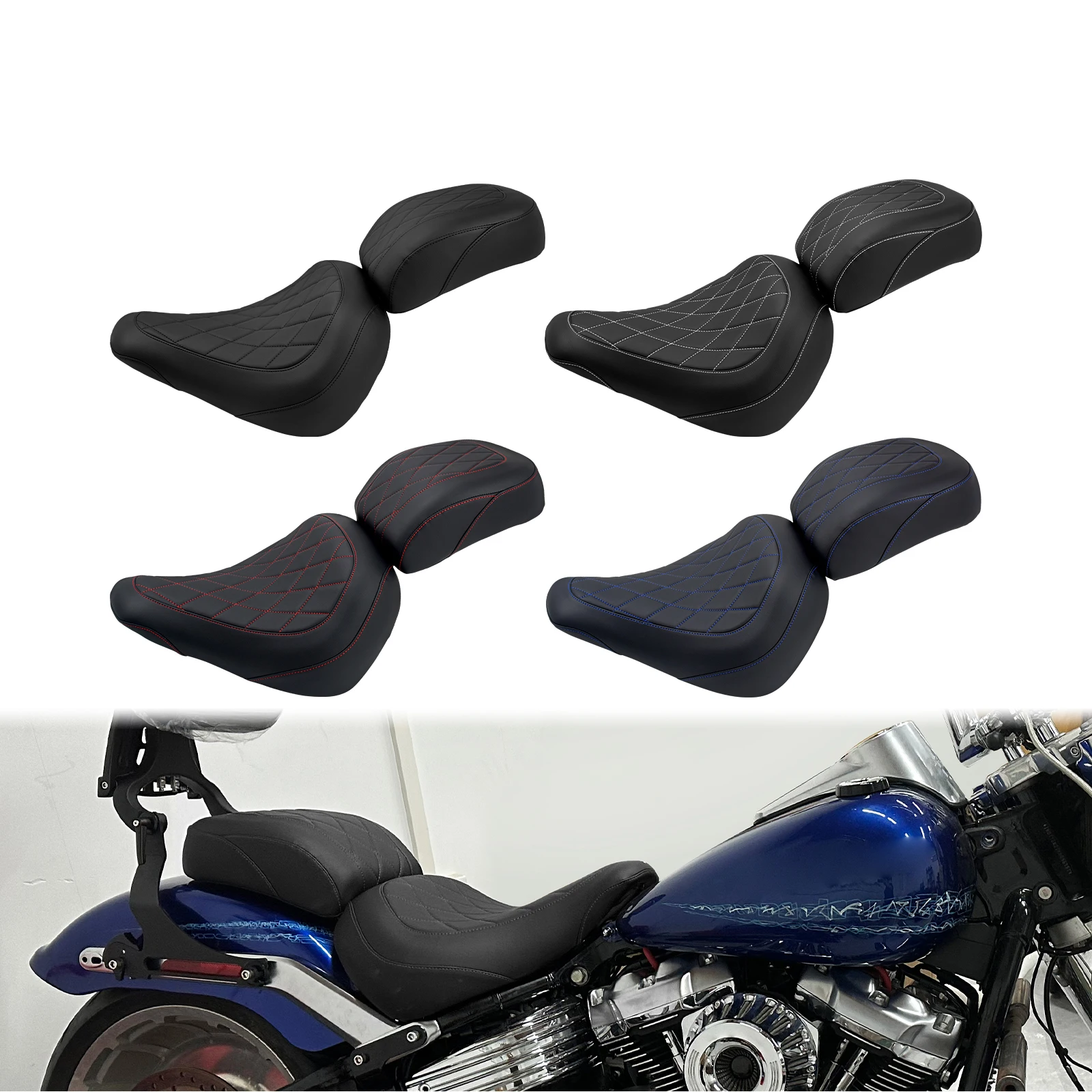 Two-Up Front Rear Seat Motorcycle Rear Passenger Leather Cushion For Harley Softail Breakout FXBR 23-Up Fat Boy FLFBS FLFB 18-Up