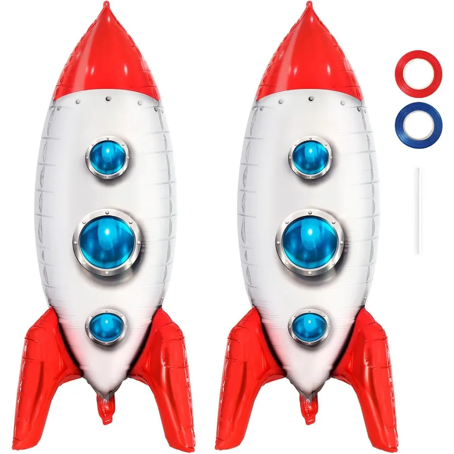 2 قطعة بالونات الصواريخ الكبيرة ل 33 بوصة سفينة صاروخ بالون الفضاء احباط مايلر بالونات لاستحمام الطفل Univee الفضاء موضوع الميلاد #1