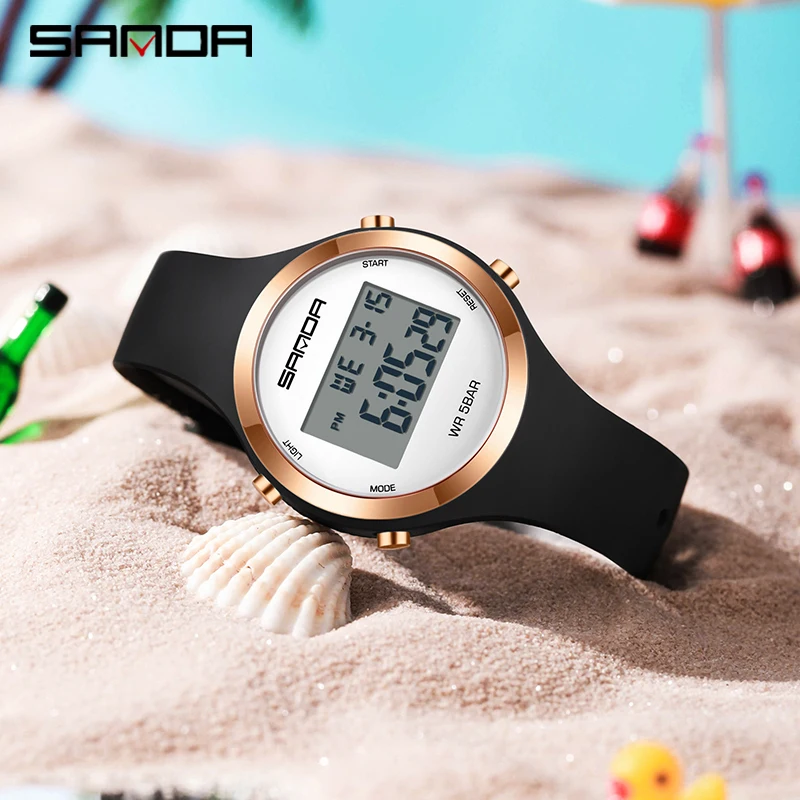 SANDA Digital Watch Women Top Brand Luxury Chronograph Lady LED Wristwatch Elegant Waterproof Female Electronic Clock Gift 2147