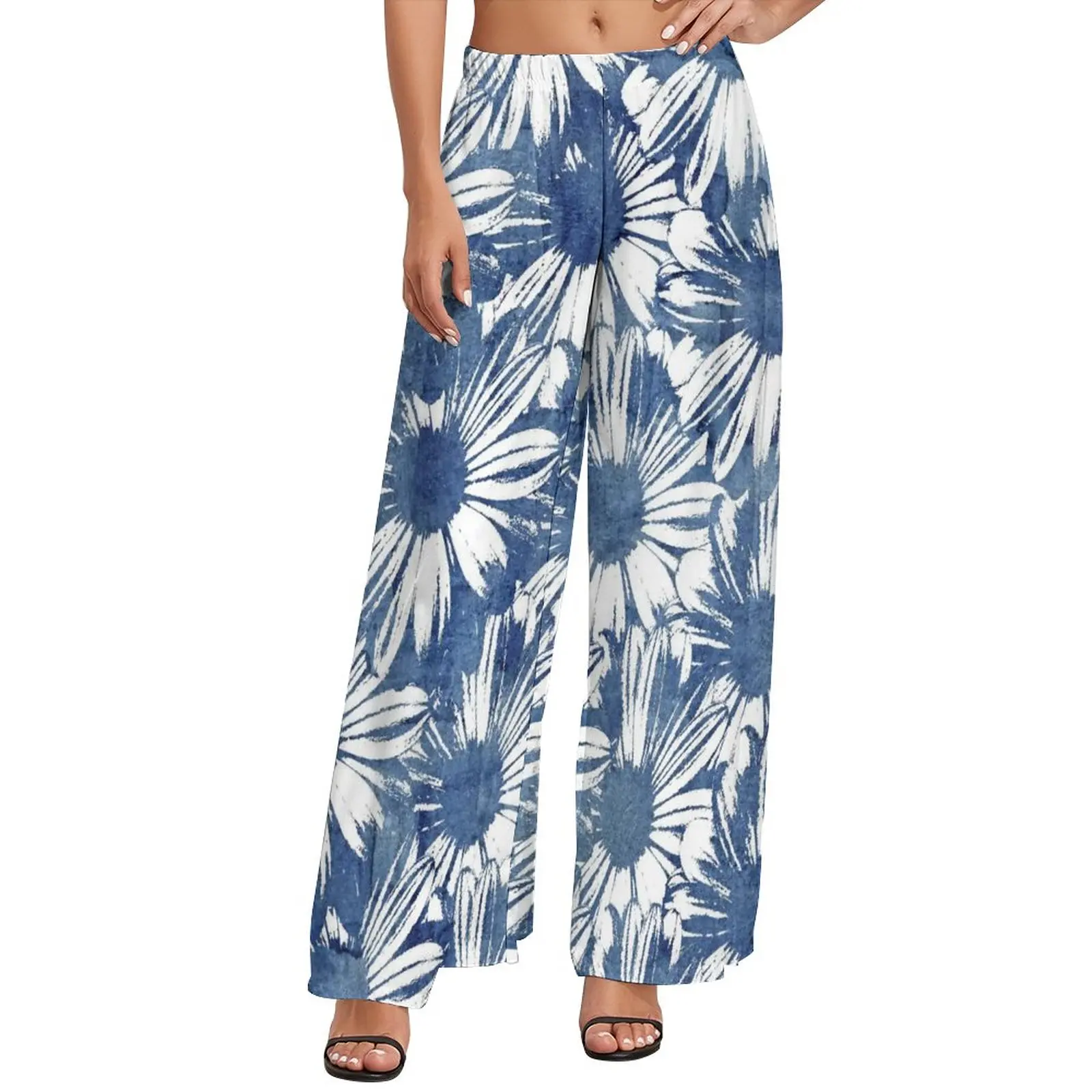 

Watercolor Daisies Straight Pants Abstract Floral Print Design Sexy Wide Leg Pants Female Oversize Korean Fashion Graphic Trouse