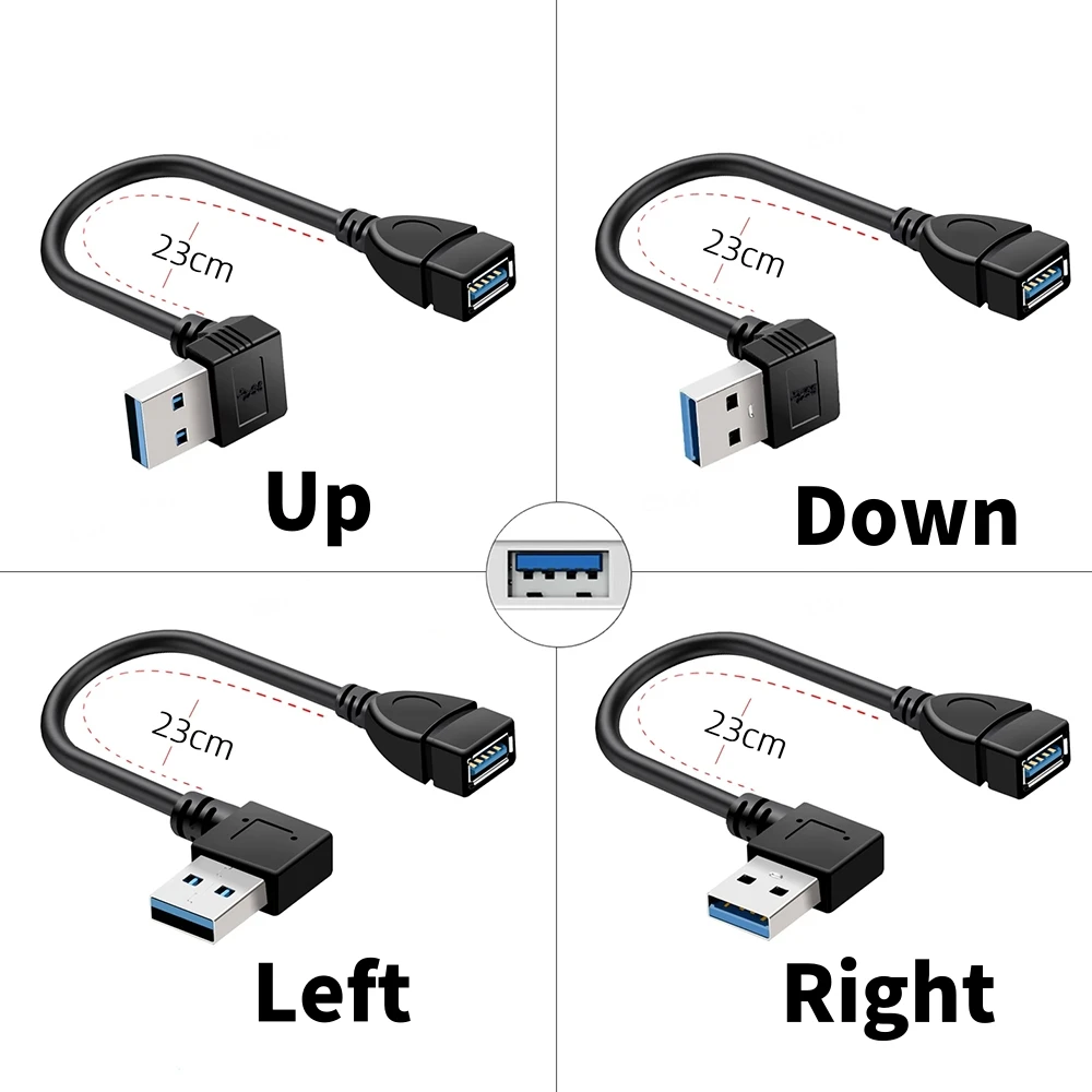 

90 Degree Up/Down/Left/Right Angle USB3.0 Data Cable 5Gbps USB Male to Female Extension Cord for Laptop Desktop USB Hub U-disk