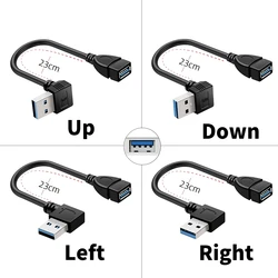 90 Degree Up/Down/Left/Right Angle USB3.0 Data Cable 5Gbps USB Male to Female Extension Cord for Laptop Desktop USB Hub U-disk