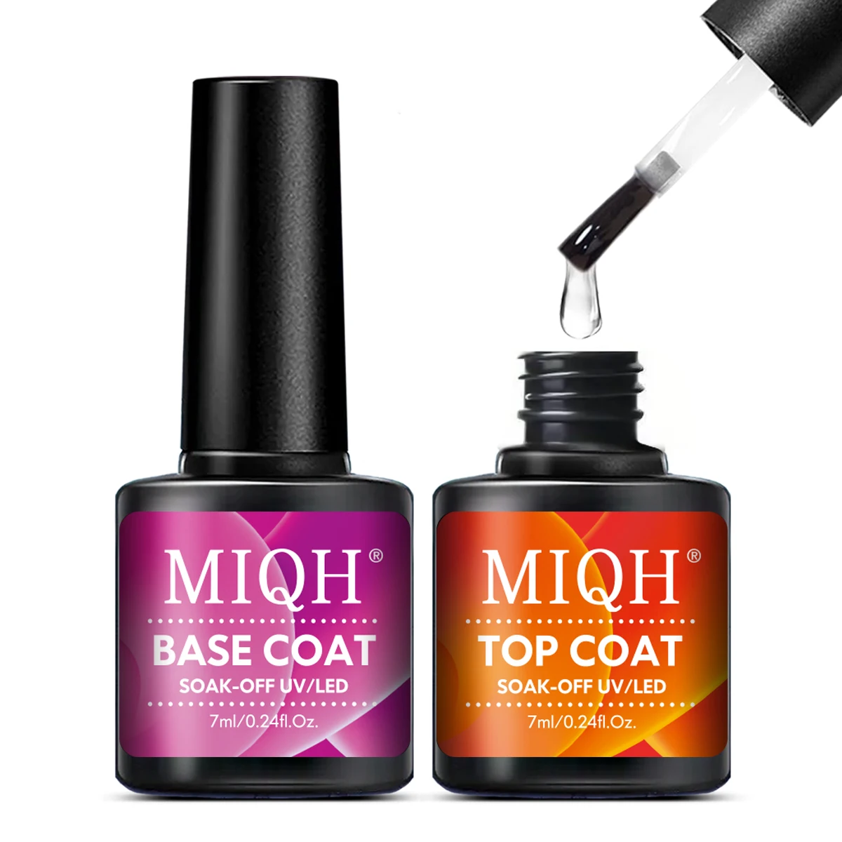UV Gel Nail Polish Set - 7ml Base & No-Wipe Top Coat Duo, Peel-Off, Lead-Free, Scent-Free with Crystal Finish - Perfect for Prof