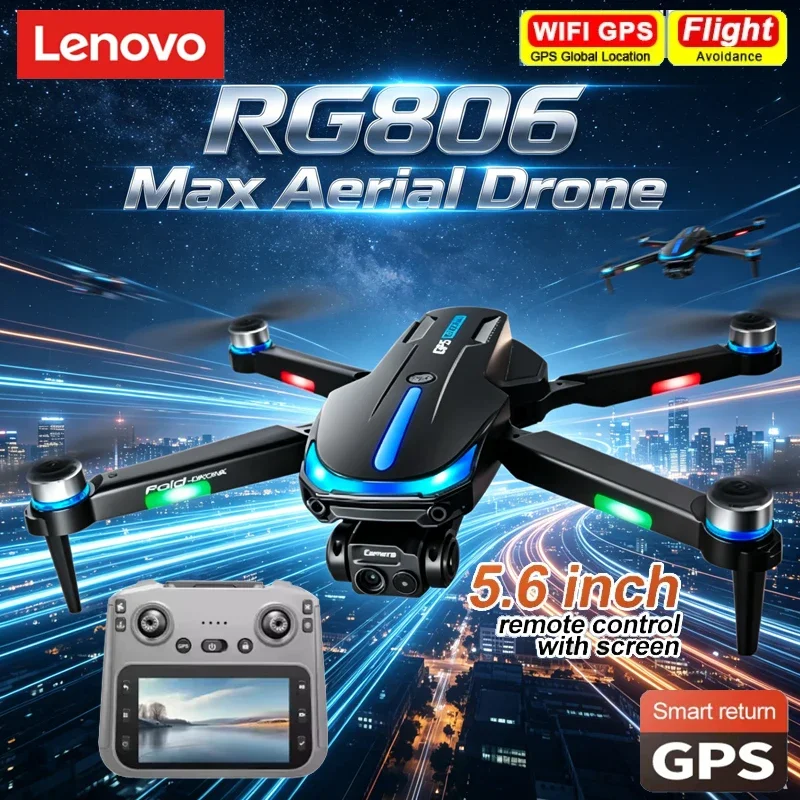 Lenovo RG806 Max 8K HD Camera Drone, 5.6-Inch Screen RC, GPS Positioning, Brushless Motor with Obstacle Avoidance