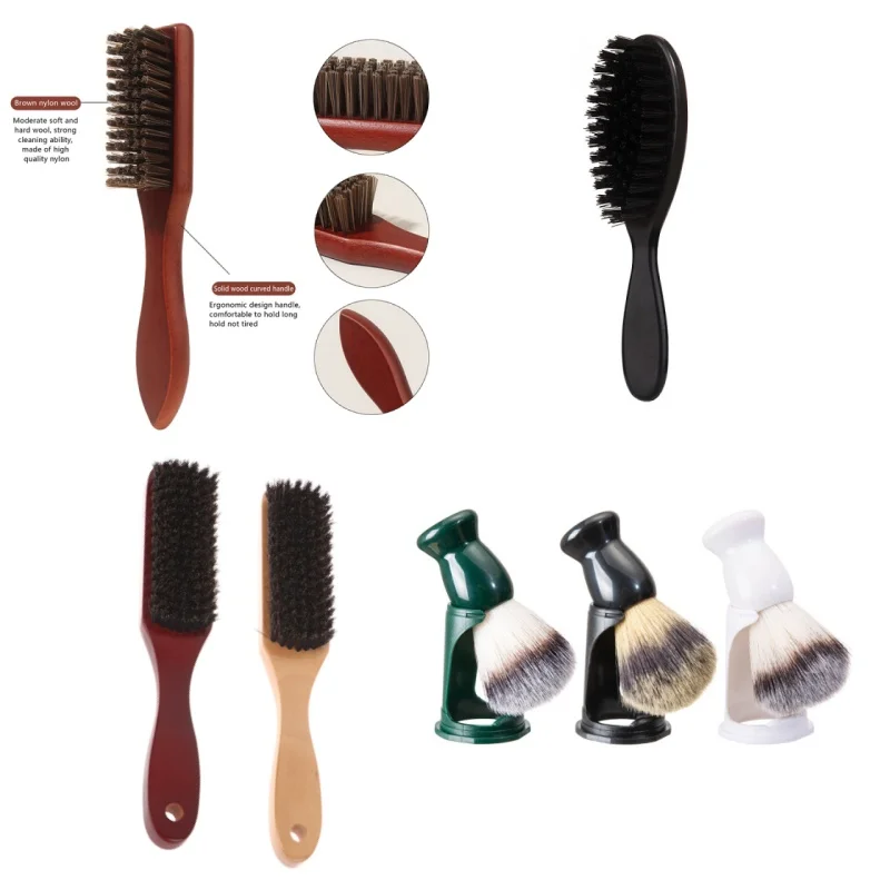 Men Beard Brush Wood Handle Boar Bristle Moustache Cleaning Brush Hairdressing Anti Static Barber Hair Styling Comb Shaving Tool