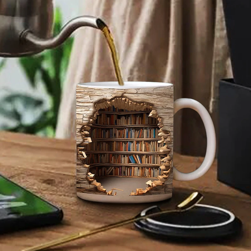 New Creative 3D Bookshelf Mug Ceramic Book Shelf Multi-Purpose Coffee Mugs with Handle Home Table Decoration Gift