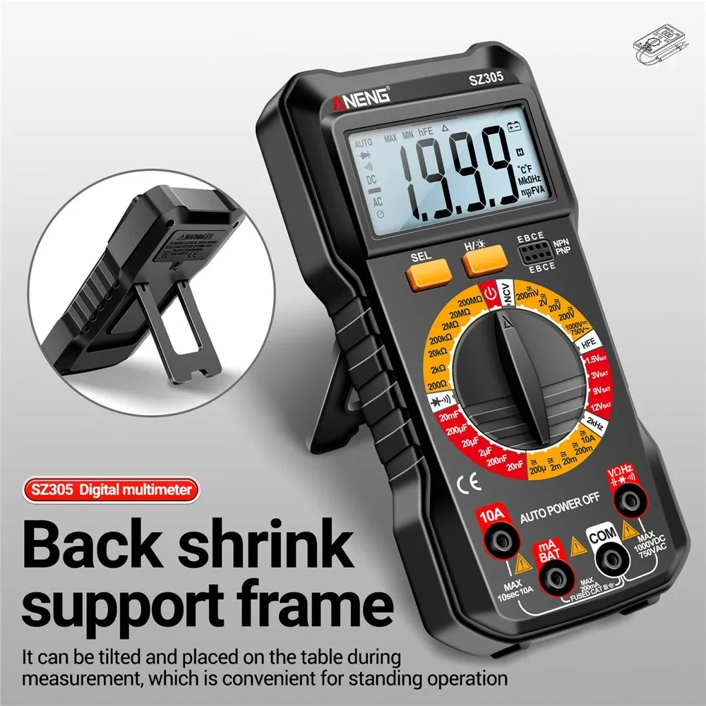 SZ304 SZ305 Multifunction Digital Multimeter 1999 Counts Voltage Current Resistance Capacitance Frequency Diode Tester True RMS