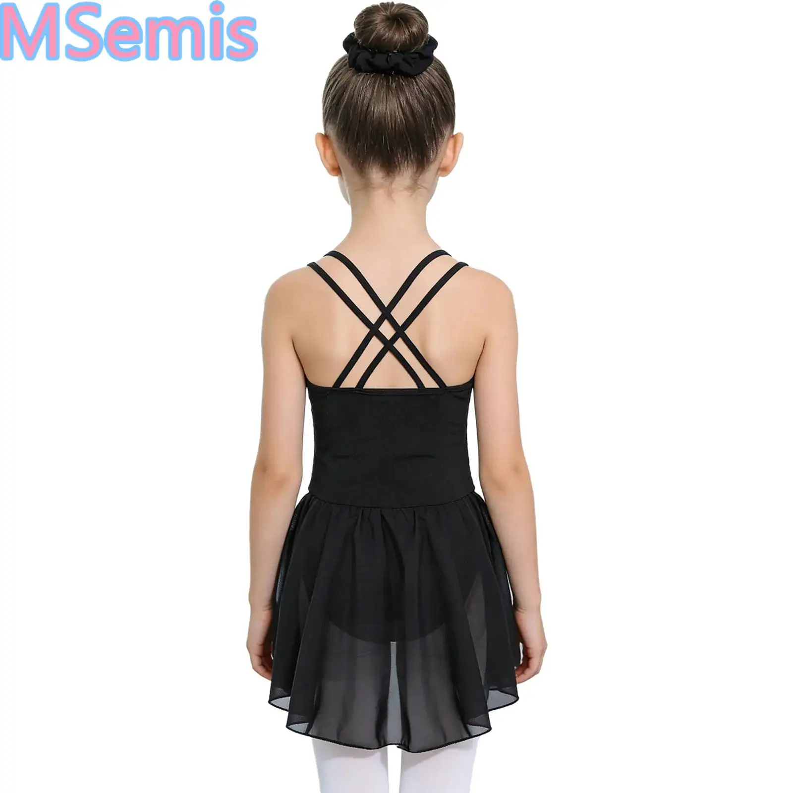 

Kid Girls Lyrical Gymnastic Ballet Dance Costume Training Practice Dancewear Sleeveless Crisscross Back Tutu Dress with Hairband