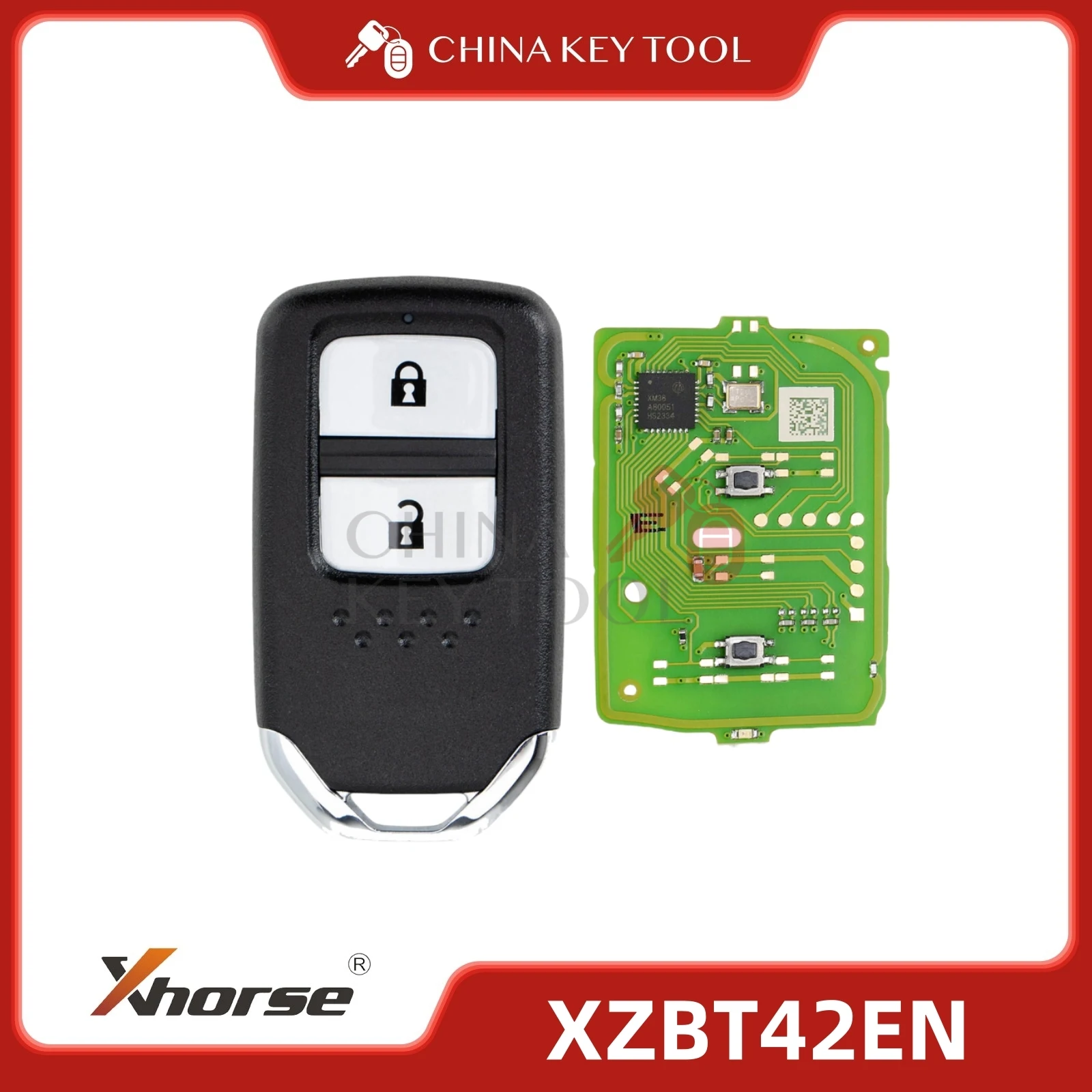 1PCS XHORSE XZBT42EN 2 Button For Honda Remote PCB With Key Shell