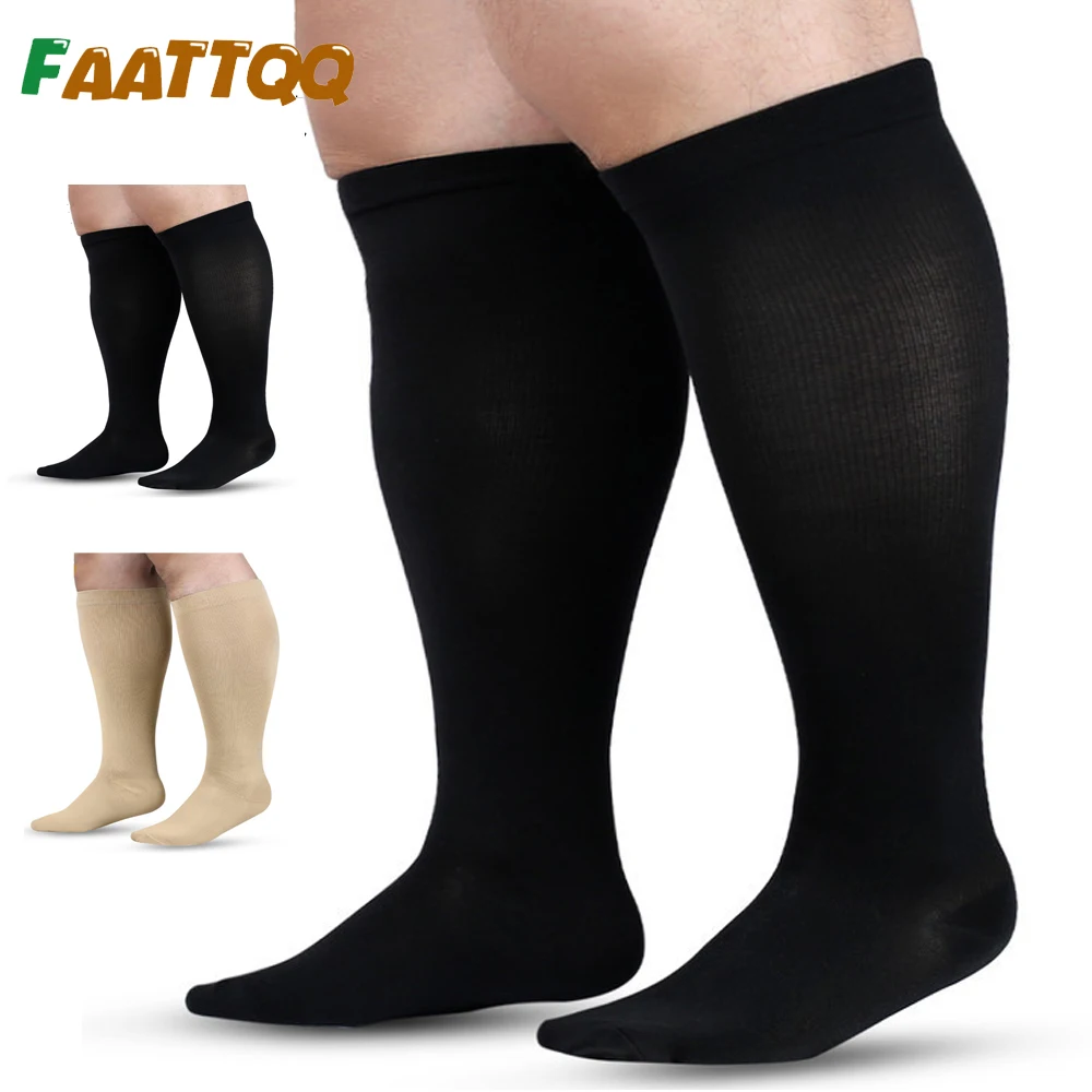 FAATTAA 1Pair Plus Size Compression Socks for Women and Men Wide Calf 20-30mmhg Extra Large Knee High Support for Circulation