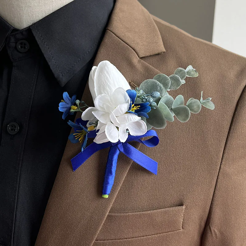 Groom Boutonniere Wedding Prom Accessories Boy Friend Corsage Buttonhole Flowers Suits Lapel Pin Brooch Flower Artificial Tulips