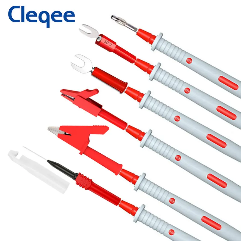 Cleqee P1503SDL Silicone Test Leads Kits Multimeter Probe Replaceable Needles with Alligator Clip Feeler Cable for Digital Meter