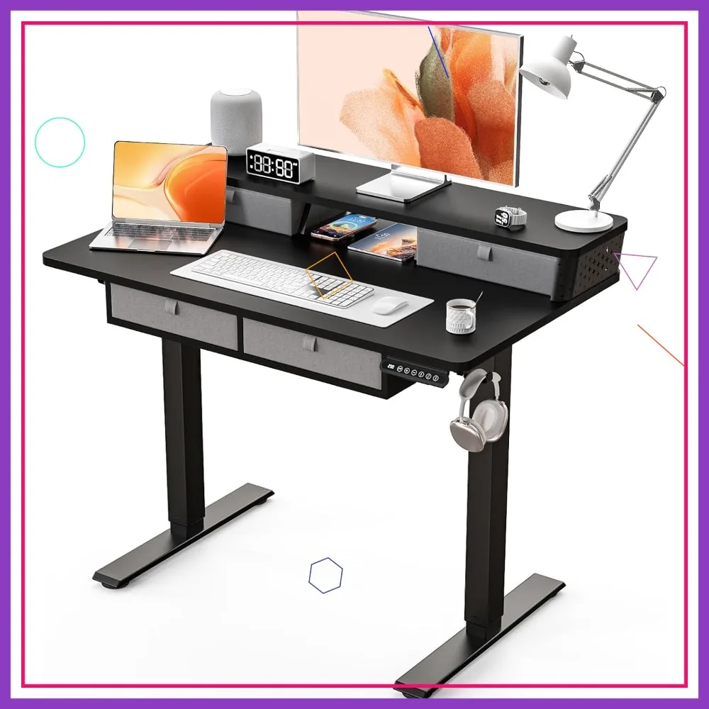 40x24 Inch Electric Standing Desk with 4 Drawers, Height Adjustable Sit to Stand Computer Desk for Home Office