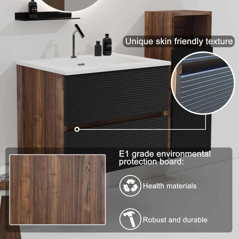 Bathroom Vanity with Sink, Large Storage Wall Mounted Floating Bathroom Vanity for Modern Bathroom, One-Piece Sink Basin