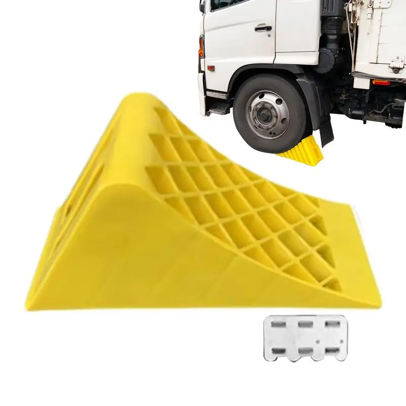 Portable Wheel Chock with Handles Vehicle Car Truck Wheel Tire Chock Stop Block Anti-slip Plastic Base Tire Support Pad Yellow