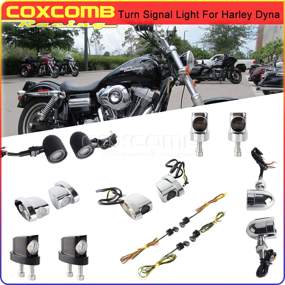 For Harley Dyna FXDWG Wide Glide FLD Switchback FXDC Super Glide Motorcycle Amber Turn Signal Brake LED Flasher Chrome Taillight