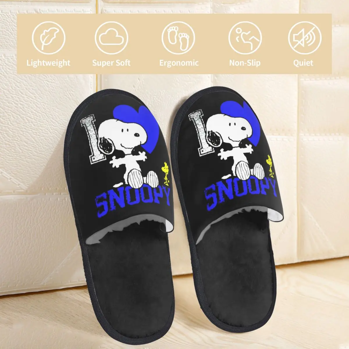 Snoopy Peanuts Plush Slippers Indoor Soft Memory Foam Slides Anti-skid