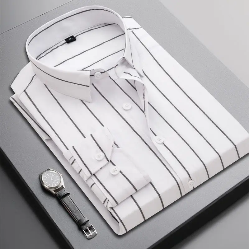 2024 primavera e autunno High End Business e Leisure camicia a maniche lunghe stampata a righe con colletto ribaltabile alla moda semplice e