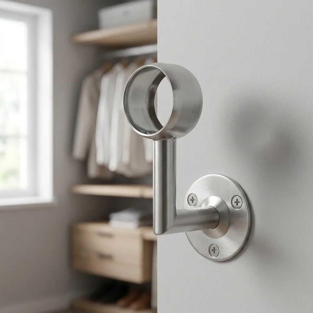 Robust Stainless Steel Center Mount Bracket for Supporting 32mm Wardrobe Rails and Hanging Rod Systems in Storage Spaces