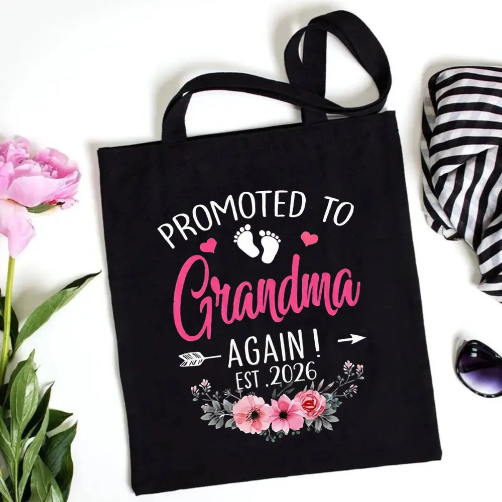 Happy Mother's Day Canvas Tote Bag, Elegant Script with Hearts and Stars, Reusable Shoulder Bag for Mom
