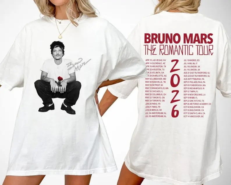 Bruno Mars The Romantic Tour Inspired Print Short Sleeve Cotton T
