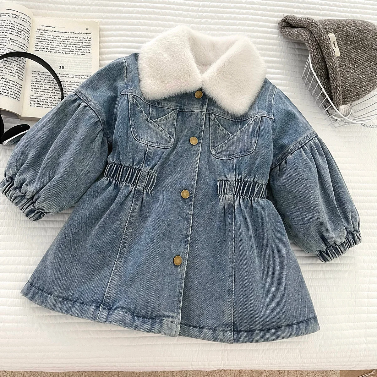 

Girls Thick Coats Winter Children's Denim Clothing Warm Down Parkas For Baby Girl Tops Outerwear Kids Fur Velvet Outfits Jackets