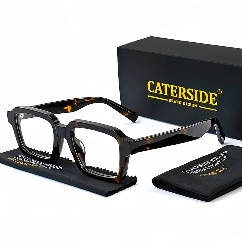 

CATERSIDE Acetate Eyeglass Frames for Men Retro Square Brand Eyewear Women Tac Lens Plain Spectacles Computer Glasses Optical