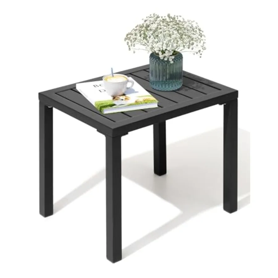 

Outdoor side table for patio or indoor use aluminum rectangular design black color lightweight and rust-resistant