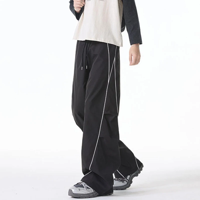 Luzhen cor contraste listra decorar solto em linha reta calças casuais dos homens 2025 rua de alta qualidade perna larga calças esportivas jy3692