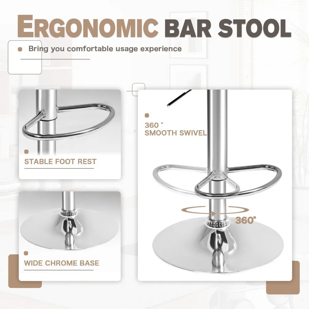 Bar Stools with Armrest Modern PU Leather Swivel Adjustable Hydraulic Bar Stool X-Large Base and Seat Square