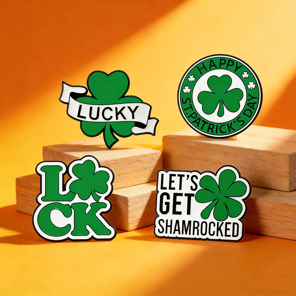 

Набор из 4 эмалевых брошей в виде четырехлистного клевера, зеленый значок-брошь в стиле Дня Святого Патрика для рюкзаков и одежды