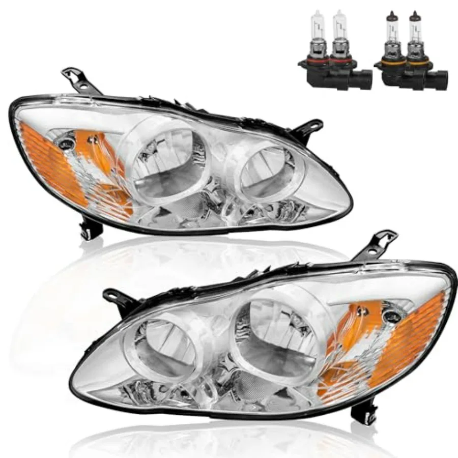 

Headlights Assembly Compatible for 2003-2008 Corolla Halogen with Clear Lens Chrome Housing Amber Reflector Front Lamps Driver