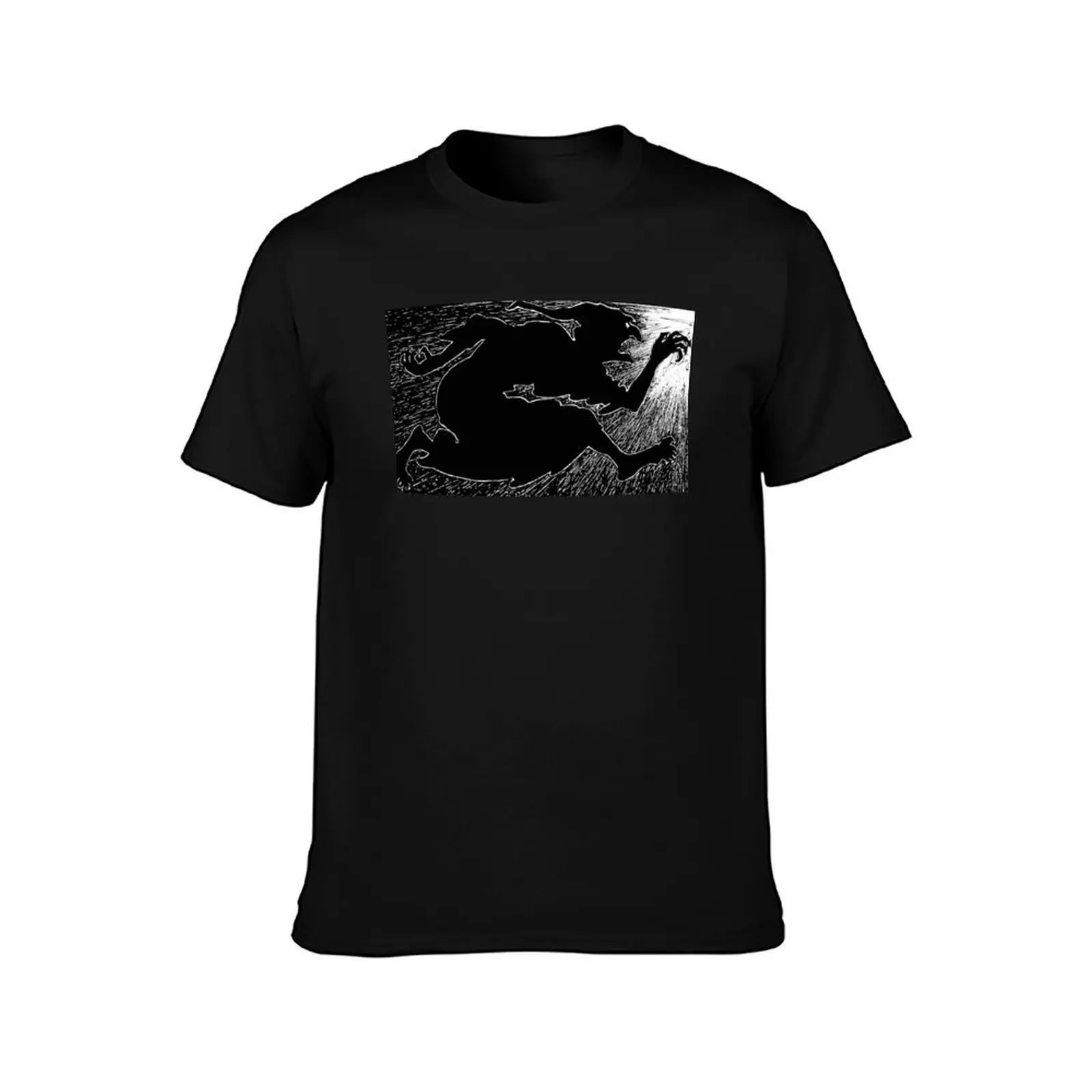 John Dickson Batten - Black and White Evil Witch Chasing Adventurer with Sword Fairy Tale T-Shirt
