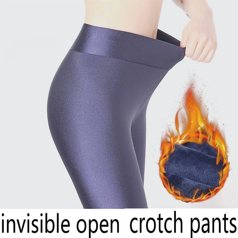

Invisible Crotch Pants Autumn and Winter Fleece Thickened Glossy Pants High-waisted Leggings Full-open, Passionate and
