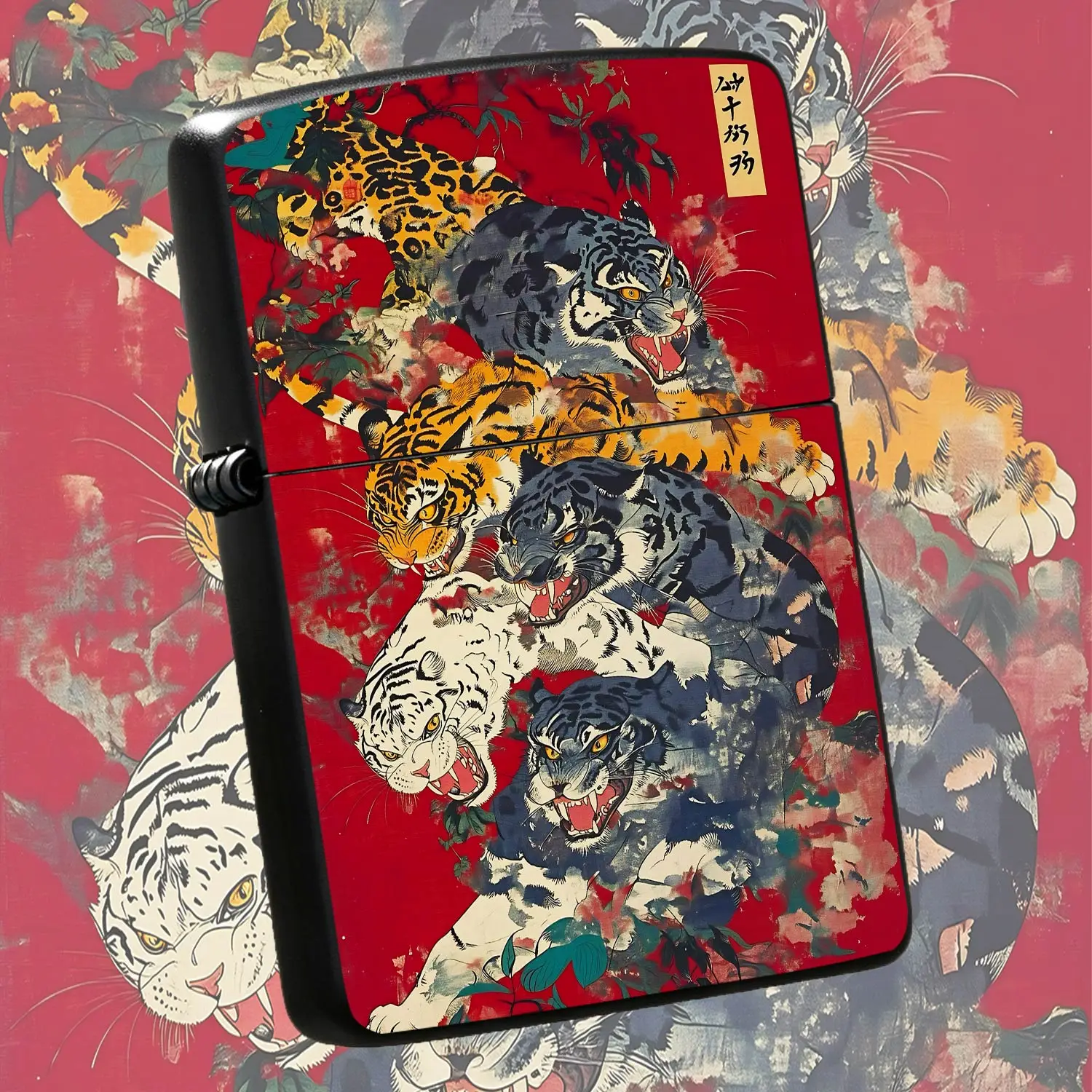 Vintage Ukiyo-E Tiger Clan Pattern Windproof Lighter, Exquisite Traditional Japanese Art Decor Portable Igniter, Unique Colorful Ferocious Tigers Ornament, Ideal For Daily Outdoor Home Use, Festival Birthday Gifting And A Humorous And Inter