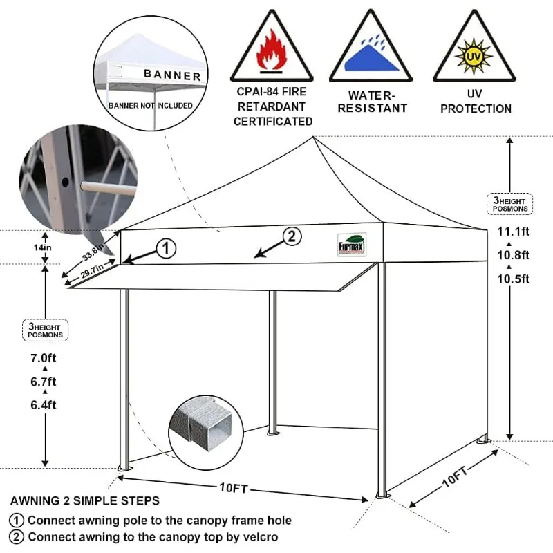 Dosel emergente de EE. UU. 10x10, carpa comercial, toldo para fiestas al aire Libre con 4 toldos extraíbles