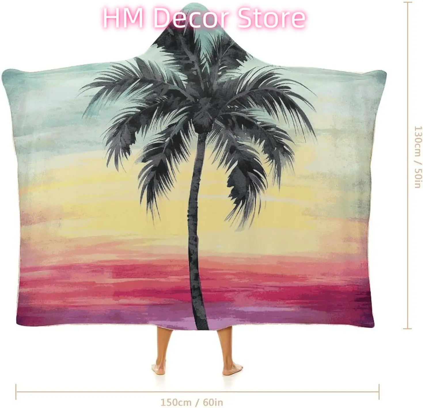 Tropical Palm Tree Wearable Hooded Blanket, Ultra Soft Arctic Velvet Cape Cloak Unisex - Cozy Wearable Blanket 50