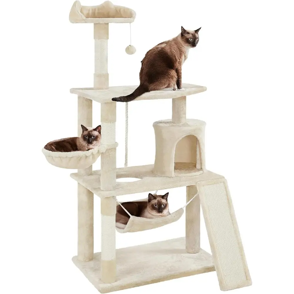 63.5in Extra Large Cat Tree Condo with Sisal-Covered Scratching Post Plush Perch Hammock, Cat Tower Activity Center Kitten urnit
